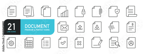 Set of line icons related to document, file, paper. Outline icons collection. Editable stroke. Vector illustration