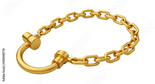 3d Rendering of Gold Chain Bracelet Hook Clasp on Black Background