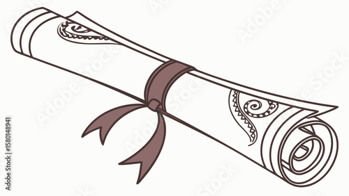 Illustration of a rolled parchment scroll tied with a ribbon on a white background design element