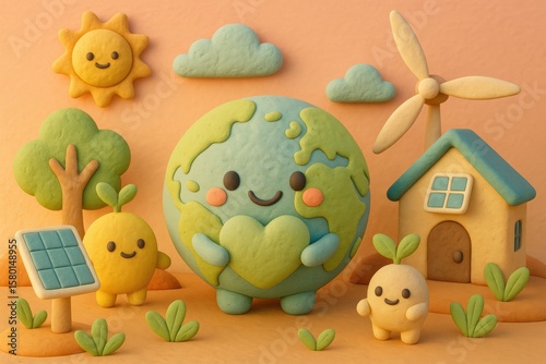 Cute 3D Earth Character Promoting Green Energy and Sustainability
