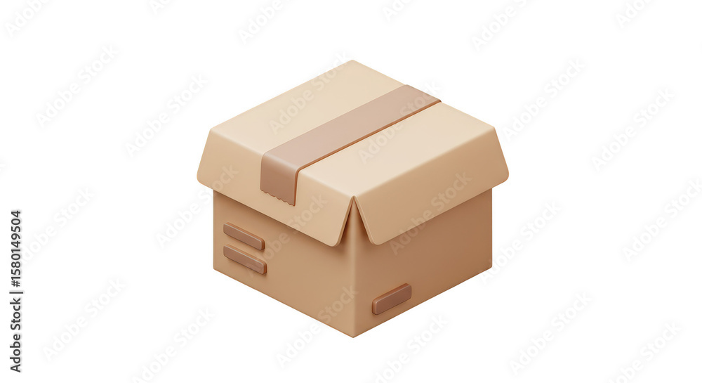 Fototapeta premium 3D Render Open Brown Cardboard Box Package Delivery Transparent