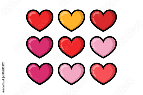 A set of red hearts forms a romantic pattern, perfect for Valentine's Day decoration