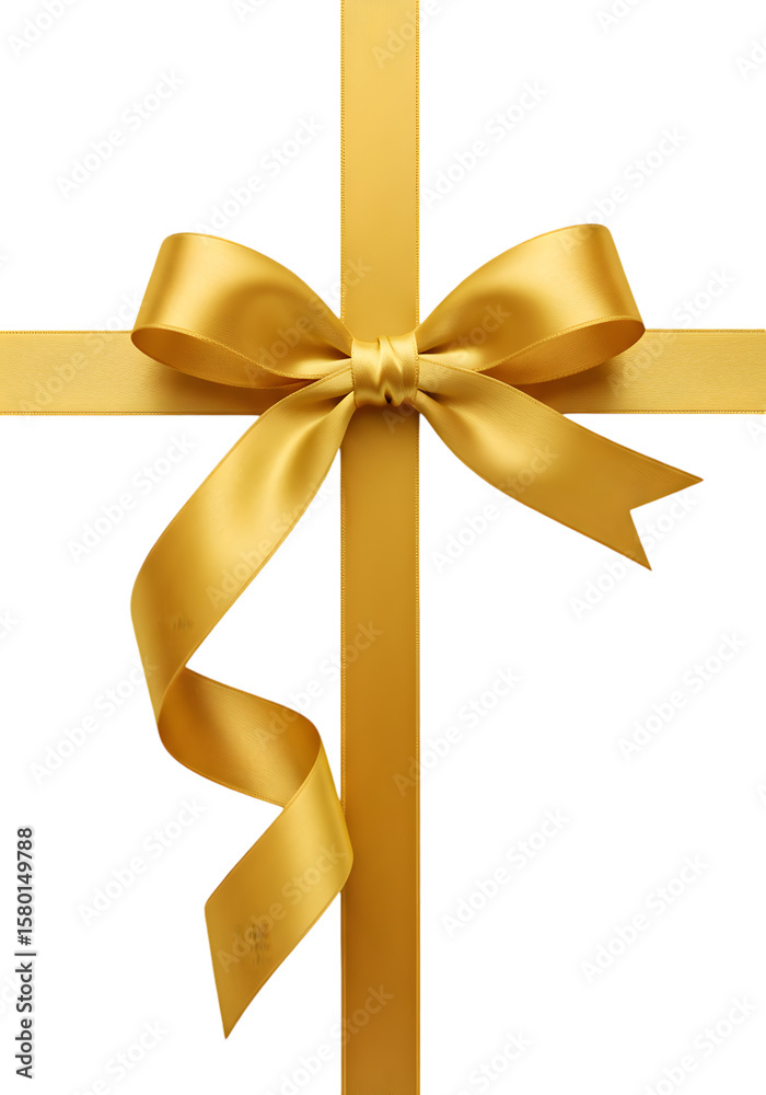 Fototapeta premium Isolated Golden Ribbon Bow Decoration Gift Wrap Transparent Background