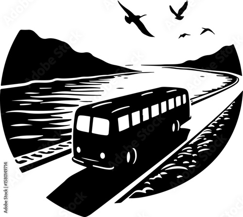 Bus on the road, car, road, vector, transport, auto, transportation, automobile, vehicle, illustration, icon, sign, taxi, cartoon, travel, driving, traffic, symbol, truck, speed, wheel, design, boat, 