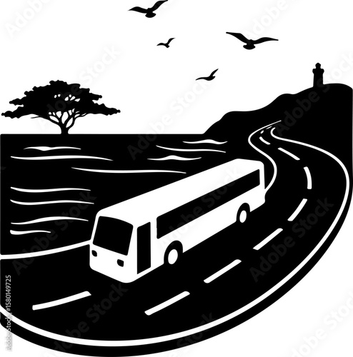 Bus on the road, car, road, vector, transport, auto, transportation, automobile, vehicle, illustration, icon, sign, taxi, cartoon, travel, driving, traffic, symbol, truck, speed, wheel, design, boat, 