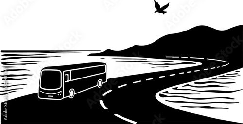 Bus on the road, car, road, vector, transport, auto, transportation, automobile, vehicle, illustration, icon, sign, taxi, cartoon, travel, driving, traffic, symbol, truck, speed, wheel, design, boat, 