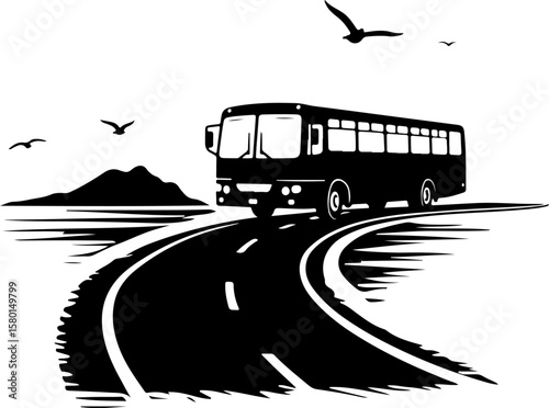 Bus on the road, car, road, vector, transport, auto, transportation, automobile, vehicle, illustration, icon, sign, taxi, cartoon, travel, driving, traffic, symbol, truck, speed, wheel, design, boat, 