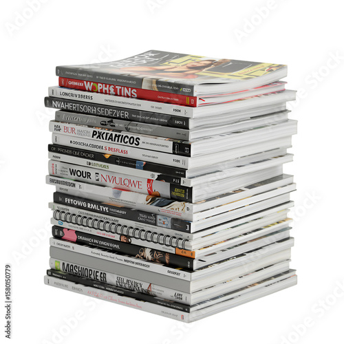 3d Rendering Stacked Magazines Publication Content on Transparent Background