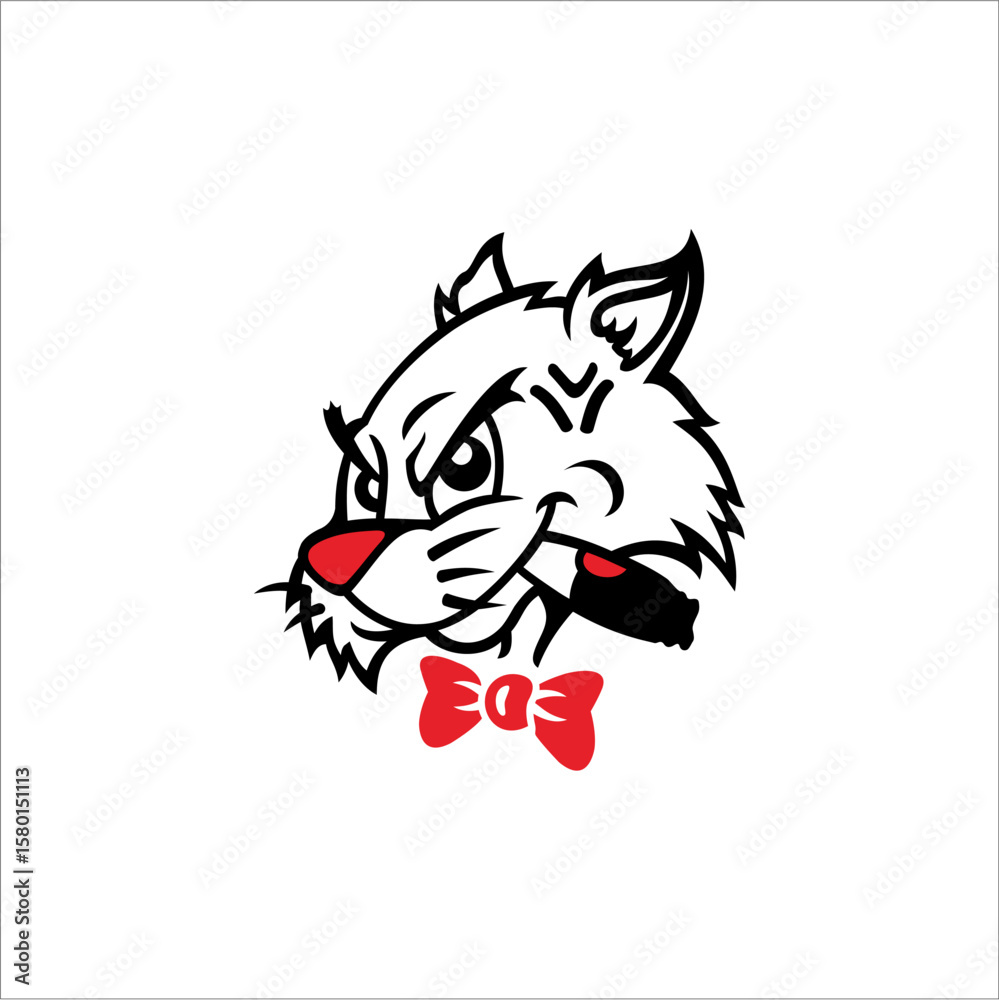 Obraz premium illustration of a cat wearing a tie and smoking on a white background
