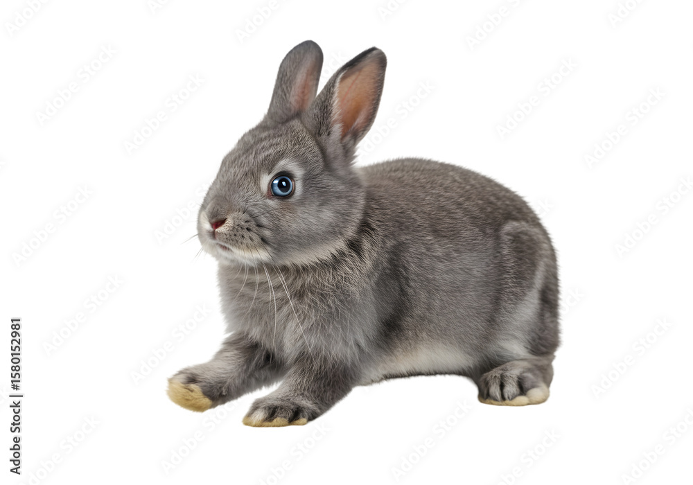 Obraz premium Isolated Gray Rabbit Animal Portrait On Transparent Background PNG
