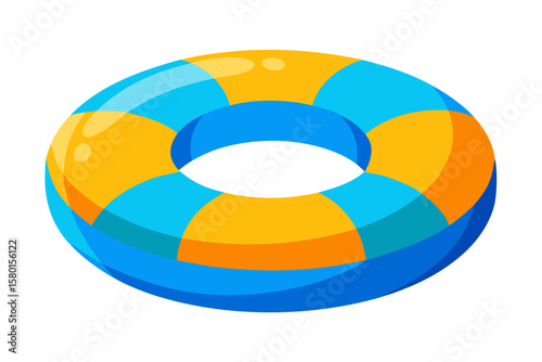 Vector icon of an inflatable swimming circle in yellow and blue stripes, isolated on a transparent background
