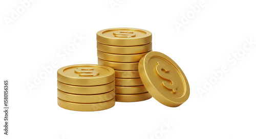 3D Rendering Golden Coins Stack for Financial Success on Transparent