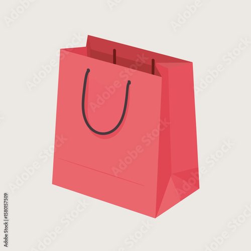 Simple flat design illustration of a red shopping bag with black handles