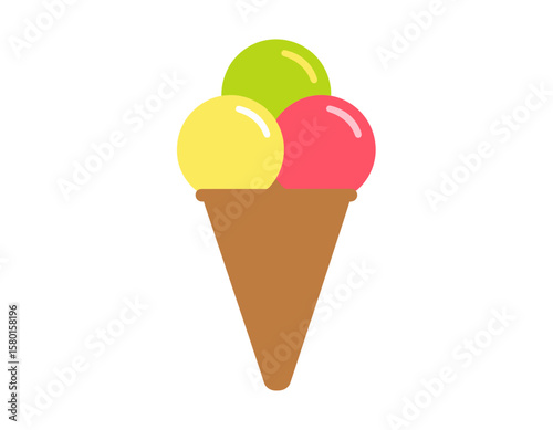 Flat design of ice cream cone with 3 scoops