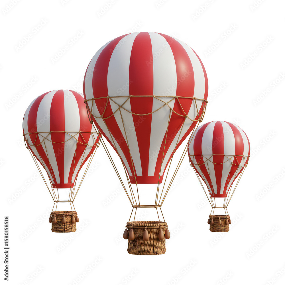 Naklejka premium Air Balloons Illustration Red and White Stripped Transparent Background