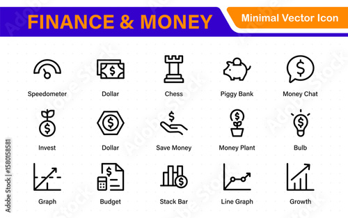 Finance and money line icons collection. Big UI icon set in a flat design. Thin outline icons pack.