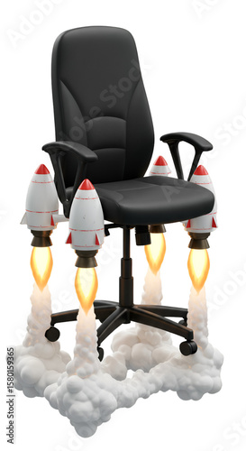 3d Rendering of Rocket Chair with Launching Flame for Office Use
