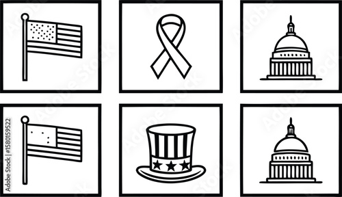 American flag ribbon and capitol building icons awareness ribbon