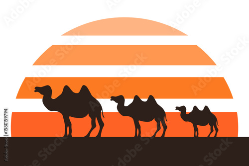 Summer abstract. Vector illustration of Summer banner include camels karavan on Abstract sun background. Perfect interior room wall banner poster. Image ready t-shirt hoodies print. EPS 10