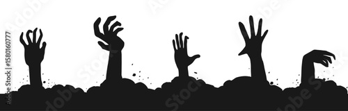 Creepy Halloween monster claws, spooky hands shadows and haunted ground. Perfect for horror party design and dark themed backgrounds. 