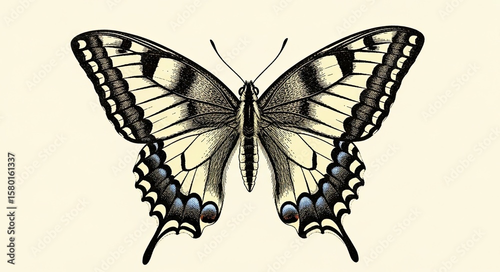 Obraz premium Vintage Engraving of a Swallowtail Butterfly with Open Wings