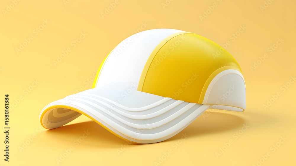 Fototapeta premium 3d cartoon icon of a summer cap with visor yellow