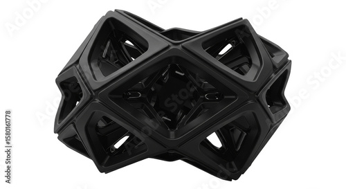 Abstract 3D Black Geometric Shape Design Structure Transparent PNG