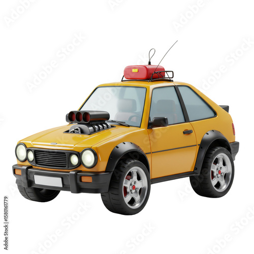 3D Yellow Rally Car Isolated Transportation Machine Render