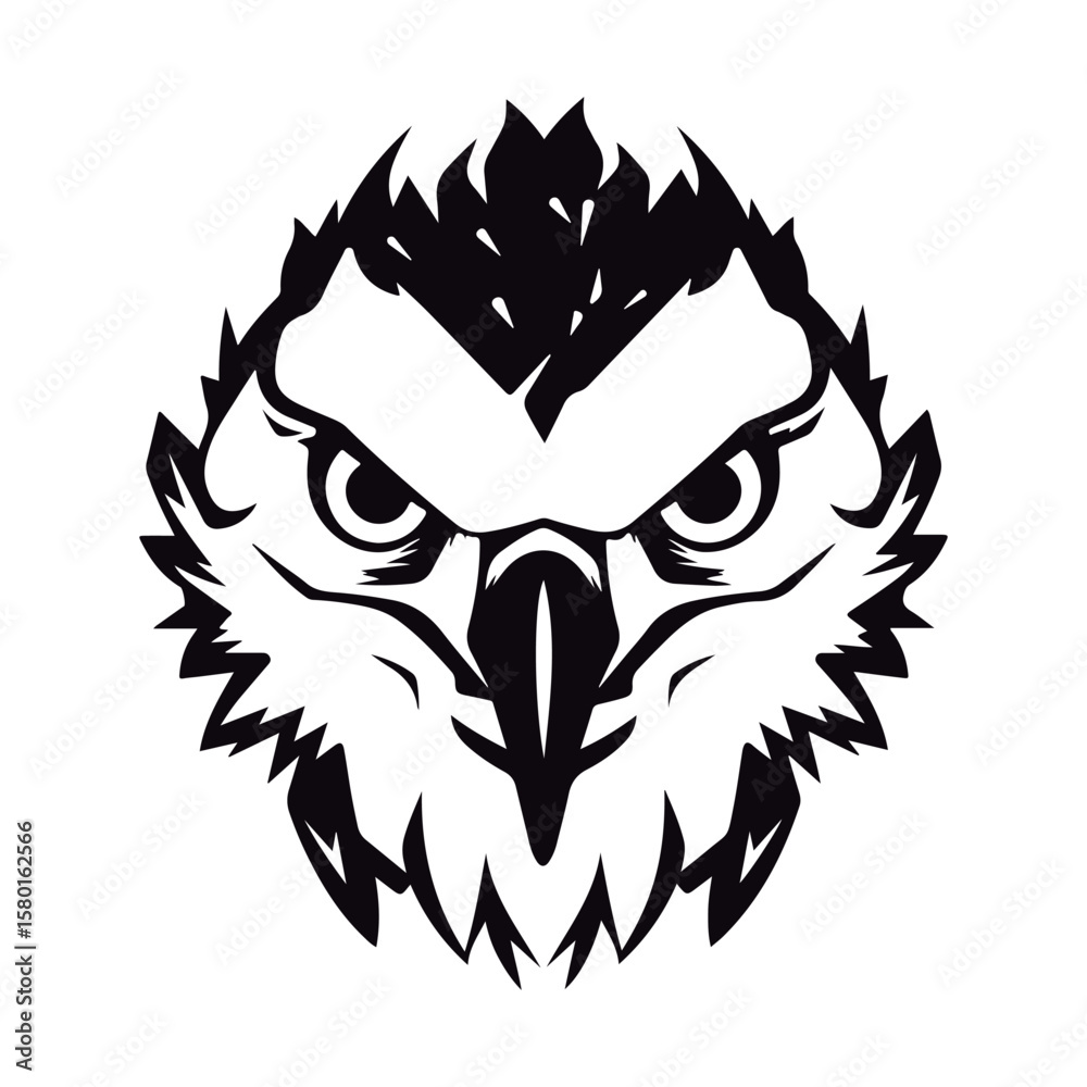 Fototapeta premium Cute cartoon Harpy Eagle head Black and white vector illustration for coloring book.