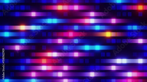 Neon led screen mosaic forming a dynamic seamless loop background, concert visual.