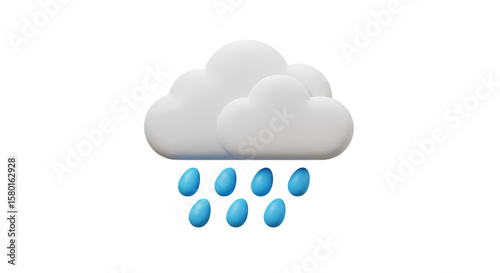 3D White Cloudy Rain Illustration Element for Weather Forecast