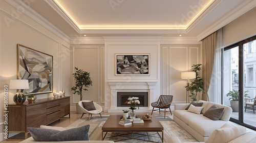Elegant living room interior design featuring classic details.