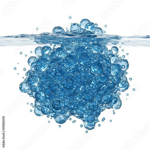Abstract Illustration of Blue Water Bubbles Splash on Transparent Background