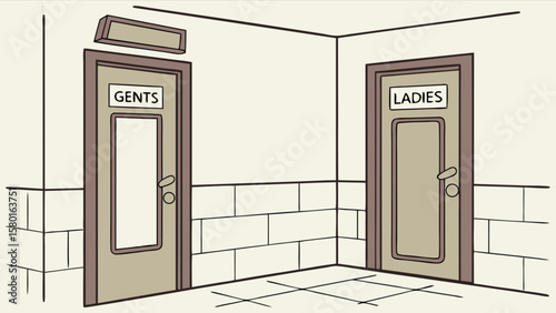 Gents and ladies restroom doors illustration for public facilities and bathroom access design project use
