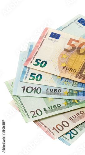 Close Up Money Euros Banknotes Cash Transparent Background Concept