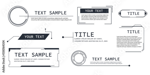 Callout title text box tech HUD bar digital futuristic line frame. Set minimal border ui design. Textbox divider, sci fi template.
