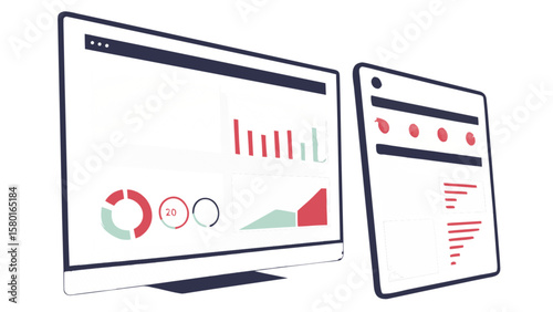 Data analytics dashboard visualization on computer screen for business intelligence and performance analysis