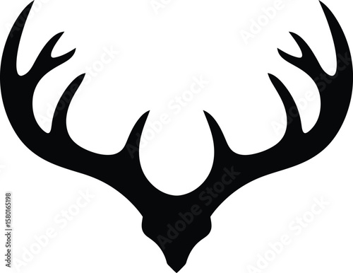 Black silhouette of deer antlers on white background animal