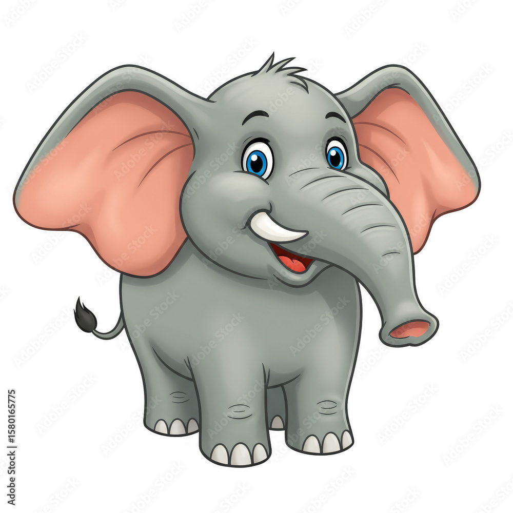 Fototapeta premium Cute Cartoon Elephant Illustration with Gray Color and Friendly Face