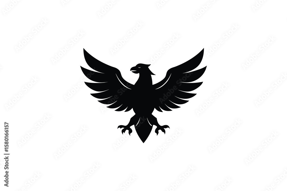 Naklejka premium Majestic Eagle with Spread Wings in Black Silhouette Style on a White Background Vector Illustration silhouette