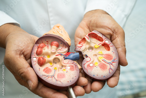 Kidney disease, Chronic kidney disease ckd, Doctor hold human model to treat and study in hospital.