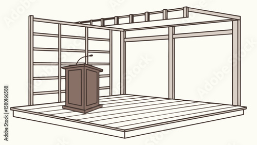 Conference stage design with podium and microphone for public speaking and presentation event space platform