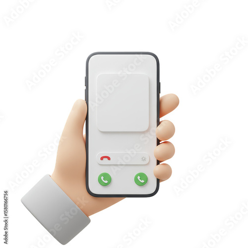 Cartoon Hand Holds Phone 3d Render Communication Mobile Smartphone Call