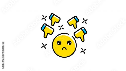 animation of Sad emoticon with four thumbs down.