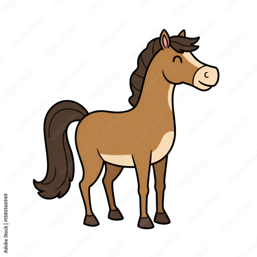 Fototapeta premium Cartoon Illustration of Brown Horse Domestic Animal Mammal Equine Pony