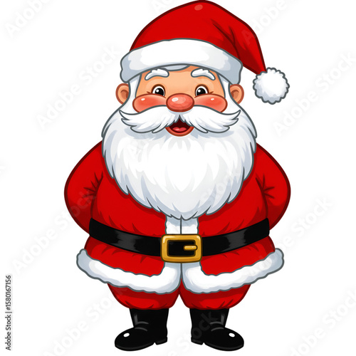 Cartoon Illustration of Santa Claus with Red Suit and Cheerful Expression