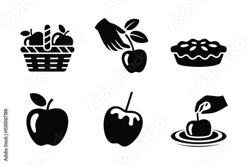 Apple basket pie picking caramel dipping vector