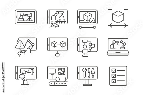 Futuristic robotics and automation interface icons on gray background