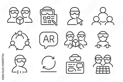 Augmented reality icons: vr, teamwork, interaction, technology concepts
