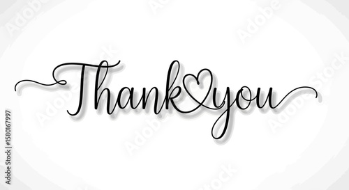 Elegant Scripted Thank You Message with Heart Symbol and Shadow.